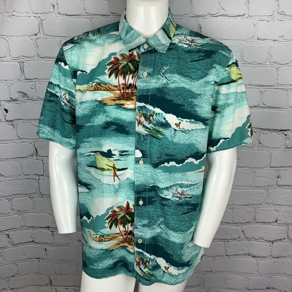 Tommy Bahama Mens Camp Hawaiian Print Teal